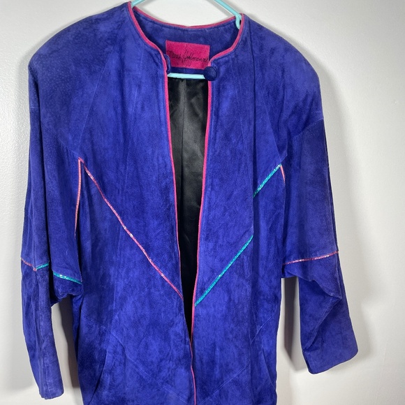 VTG Mary Hoffman Electric Blue Leather Coat Handmade Custom One of Kind - Picture 8 of 16